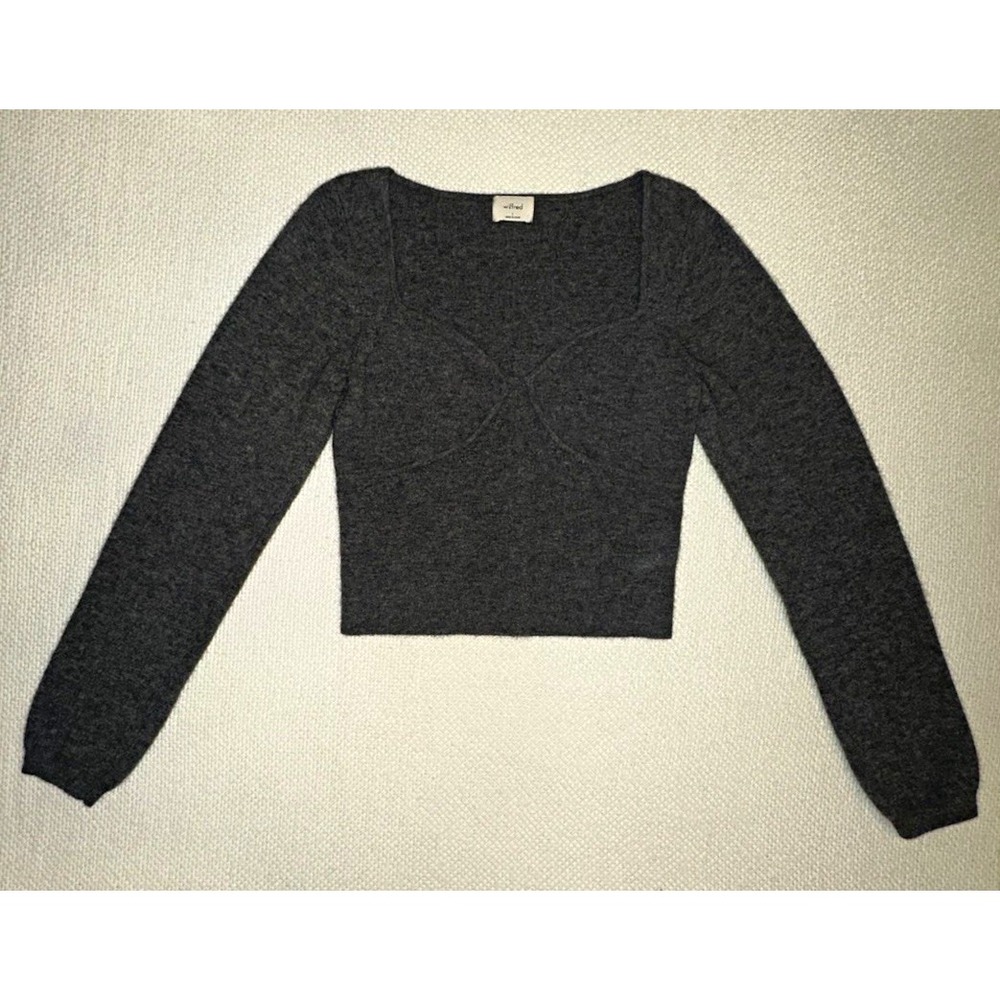 Aritzia Wilfred Greer Cropped Bustier Sweetheart Sweater Knit Dark Gray Large L